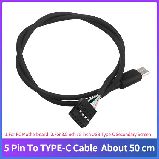 50CM 5Pin to TYPE-C Cable for Computer Mainboard Data Cable for 3.5 inch 5 inch USB Type-C Secondary Screen