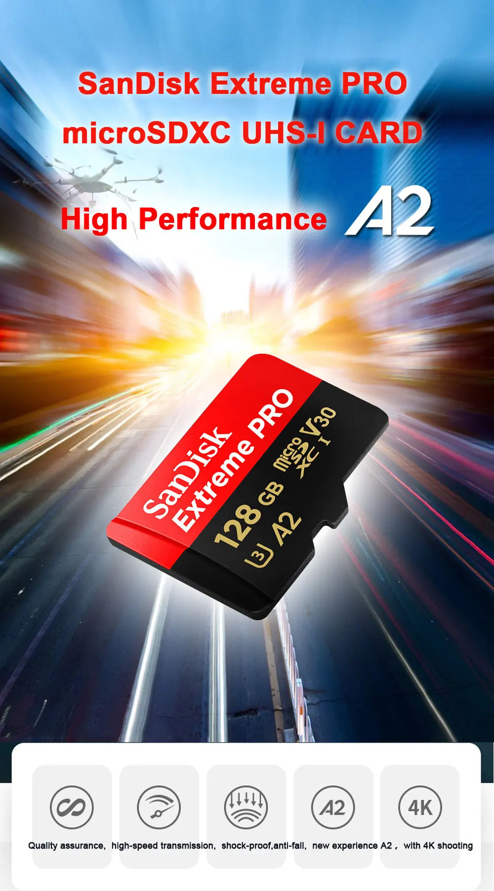 SanDisk Memory Card microsd 512GB 256GB 128GB 64GB micro SD Card Extreme/Extreme PRO TF Card Class10 U3 V30 4K UHD A2 micro SDXC