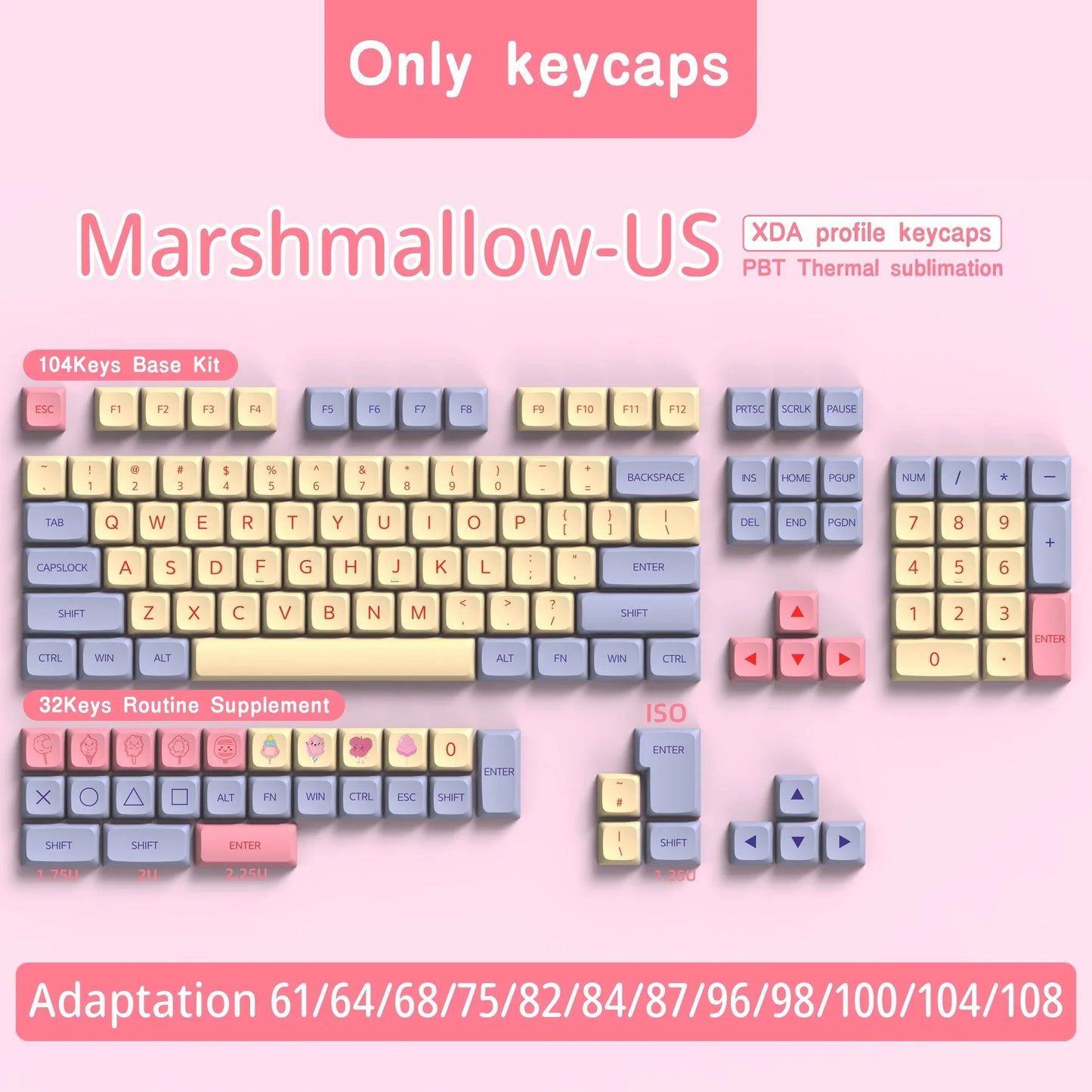 QWERTZ Nordic Keycaps Spanish/German/Portuguese AZERTY Keycap Marshmallow Keycaps XDA Profile Keycaps for Mechanical Keyboard
