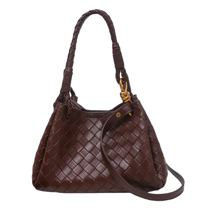 Woven Texture Bucket Bag - Stylish Unique Tote Basket Handbag, Soft Leather Crossbody/Shoulder Purse for Women
