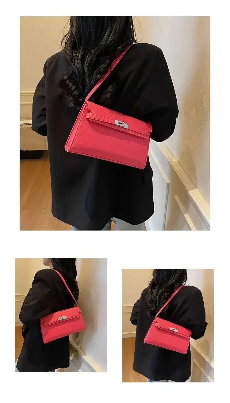‌2025 New Designer Shoulder Bag Genuine Leather Crossbody Purse for Women Fashion Casual Office Handbag with Gold Chain Strap‌