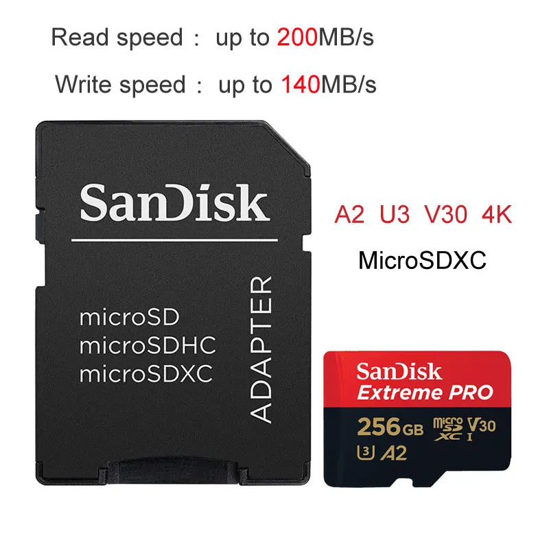 SanDisk Memory Card microsd 512GB 256GB 128GB 64GB micro SD Card Extreme/Extreme PRO TF Card Class10 U3 V30 4K UHD A2 micro SDXC