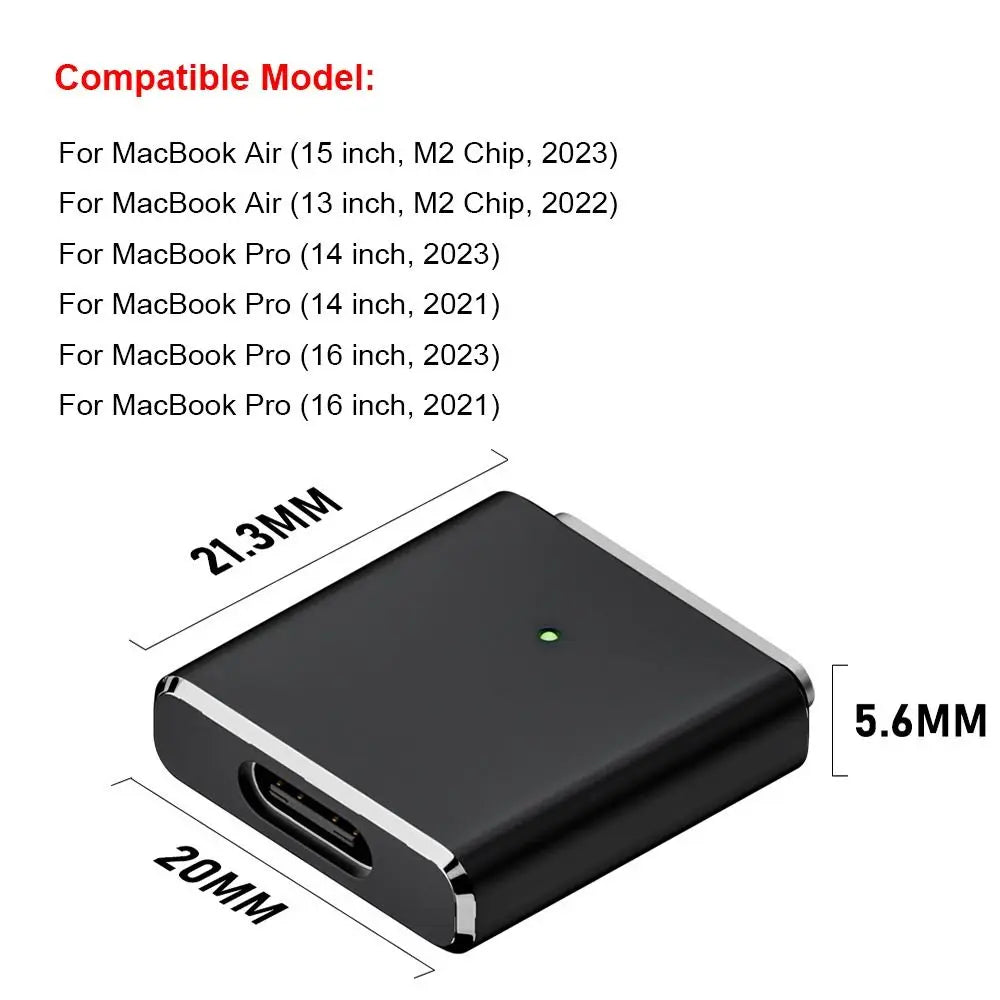 Laptop USB Type-C to Magsafe 3 Converter Magnetic PD 100W Charging Cable Adapter Indicator Light for MacBook Air/Pro 14 16