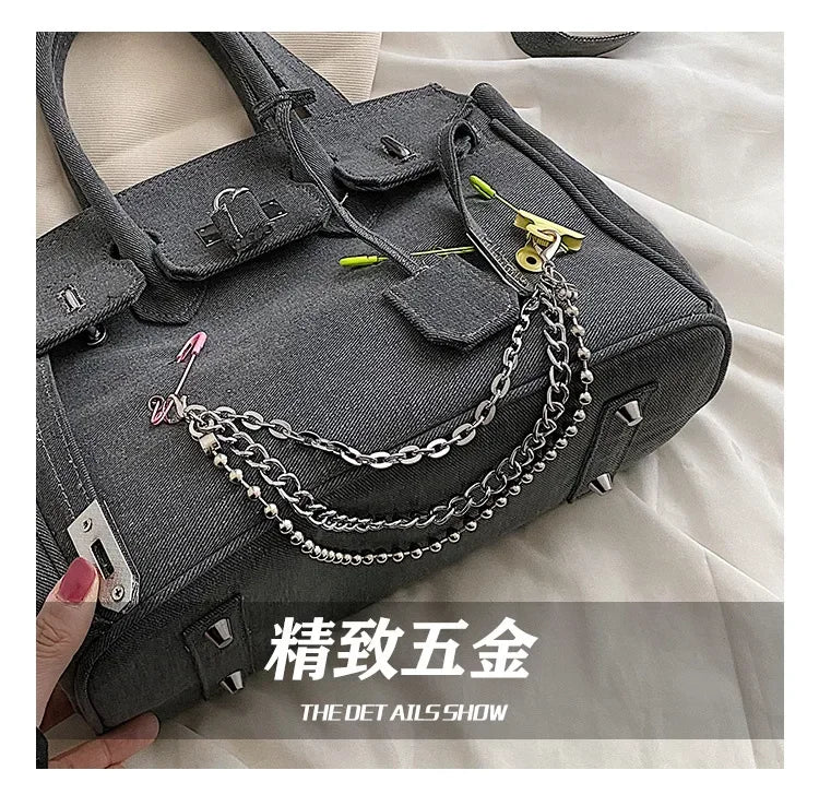 Vintage Distressed Denim Crossbody Bag 2025 Spring Summer Boho Chic Shoulder Purse for Women - Funny Ripped Designer Handbag