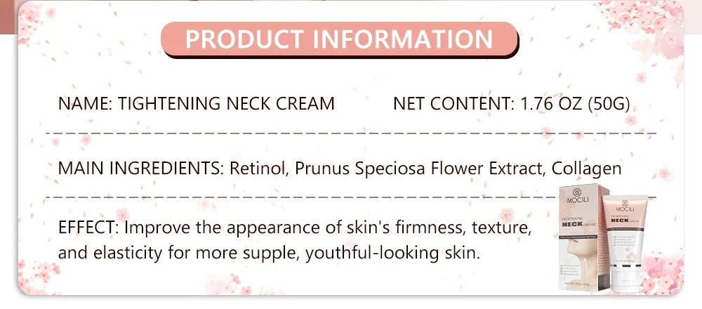 MOCILI Neck Cream Firming Anti Wrinkle Tightening Remove Dark Spot Whitening Massage Anti Aging Moisturizing Beauty Shape 50g