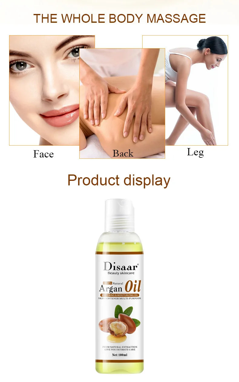 Disaar 100ml Pure Natural Argan Oil Moisturizing Body Oil Plant Essential Oils Soothing Skin Massage Oil Beauty Health Skin Care
