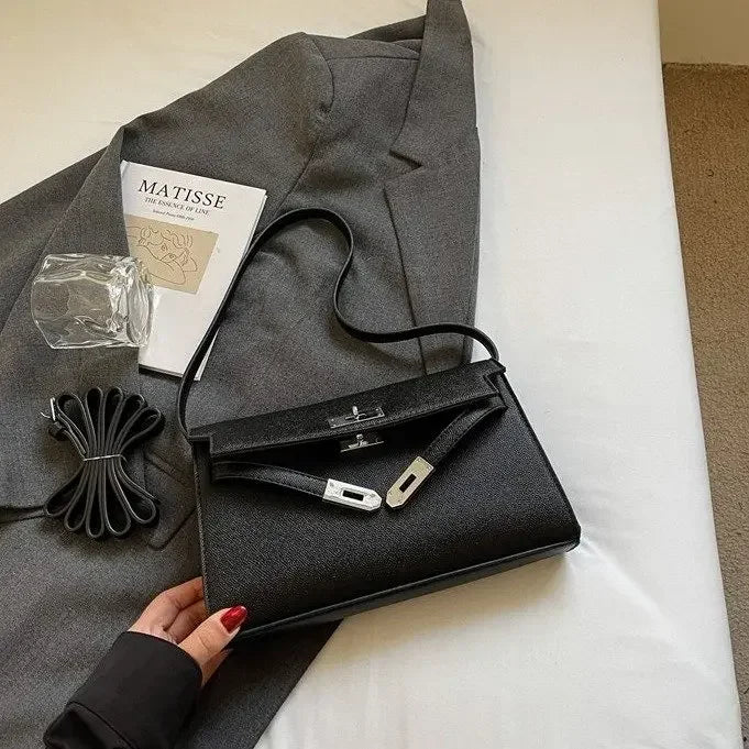 ‌2025 New Designer Shoulder Bag Genuine Leather Crossbody Purse for Women Fashion Casual Office Handbag with Gold Chain Strap‌
