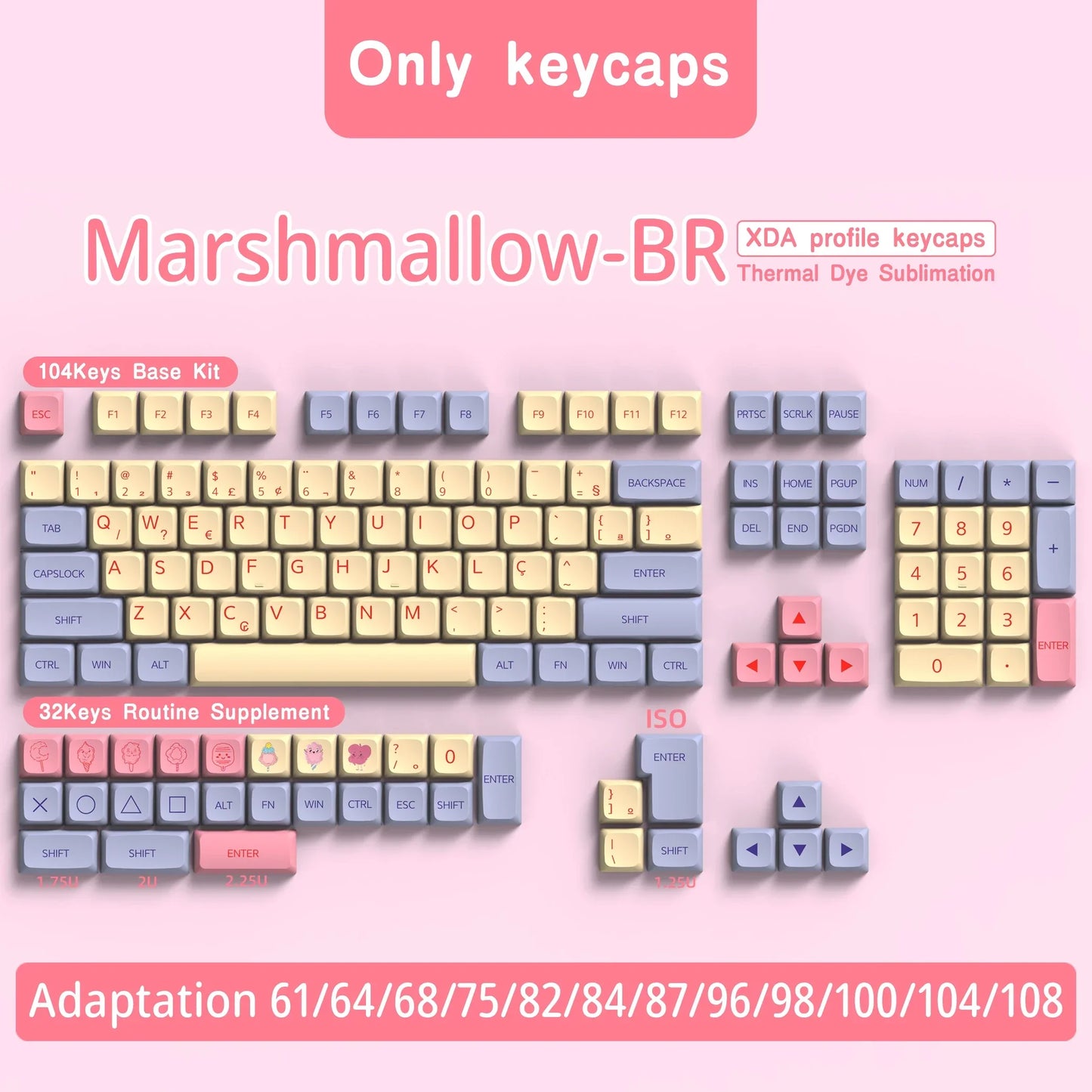 QWERTZ Nordic Keycaps Spanish/German/Portuguese AZERTY Keycap Marshmallow Keycaps XDA Profile Keycaps for Mechanical Keyboard