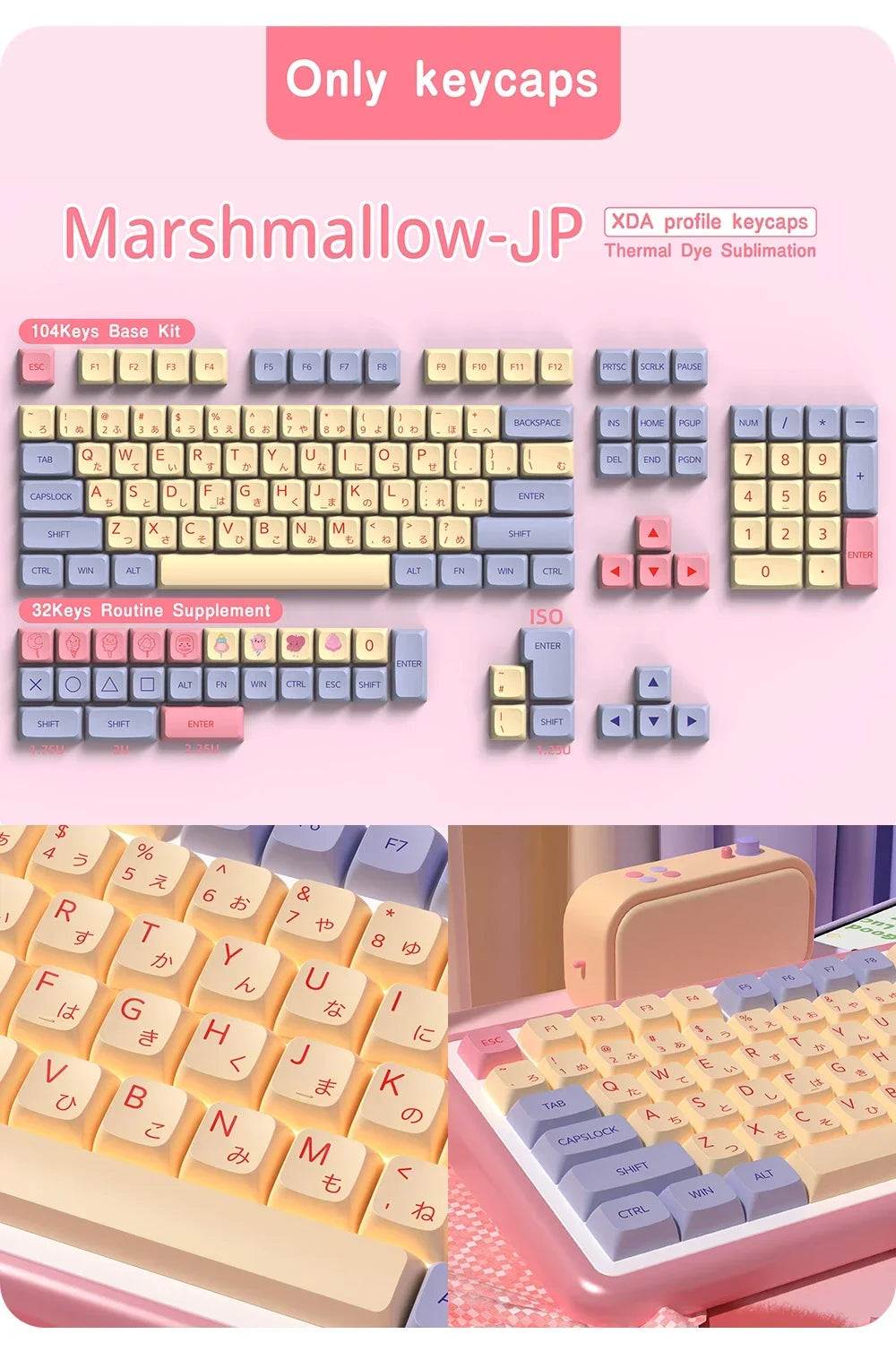 QWERTZ Nordic Keycaps Spanish/German/Portuguese AZERTY Keycap Marshmallow Keycaps XDA Profile Keycaps for Mechanical Keyboard