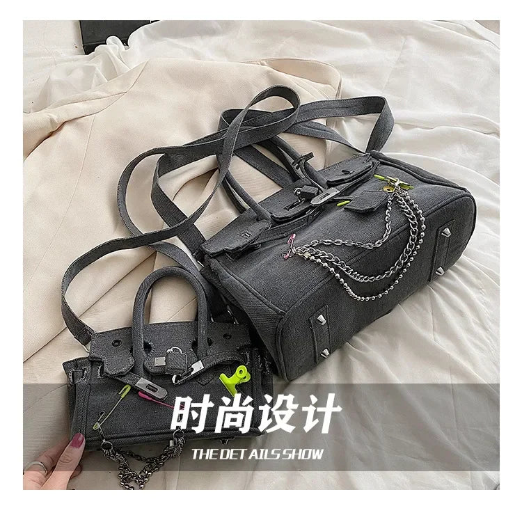 Vintage Distressed Denim Crossbody Bag 2025 Spring Summer Boho Chic Shoulder Purse for Women - Funny Ripped Designer Handbag