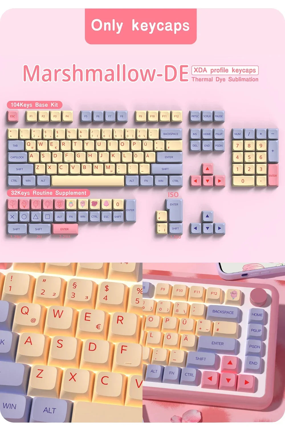 QWERTZ Nordic Keycaps Spanish/German/Portuguese AZERTY Keycap Marshmallow Keycaps XDA Profile Keycaps for Mechanical Keyboard