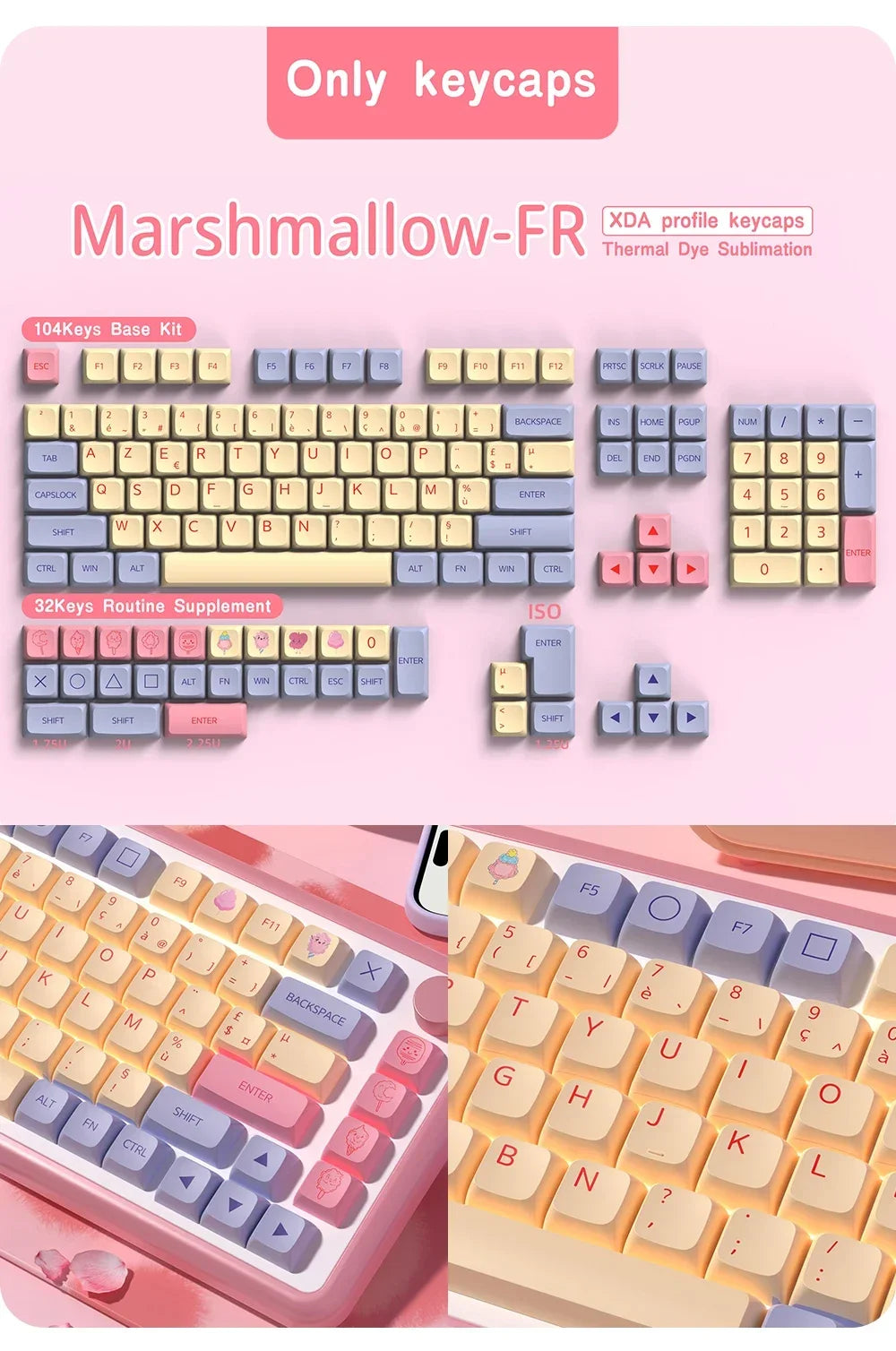 QWERTZ Nordic Keycaps Spanish/German/Portuguese AZERTY Keycap Marshmallow Keycaps XDA Profile Keycaps for Mechanical Keyboard