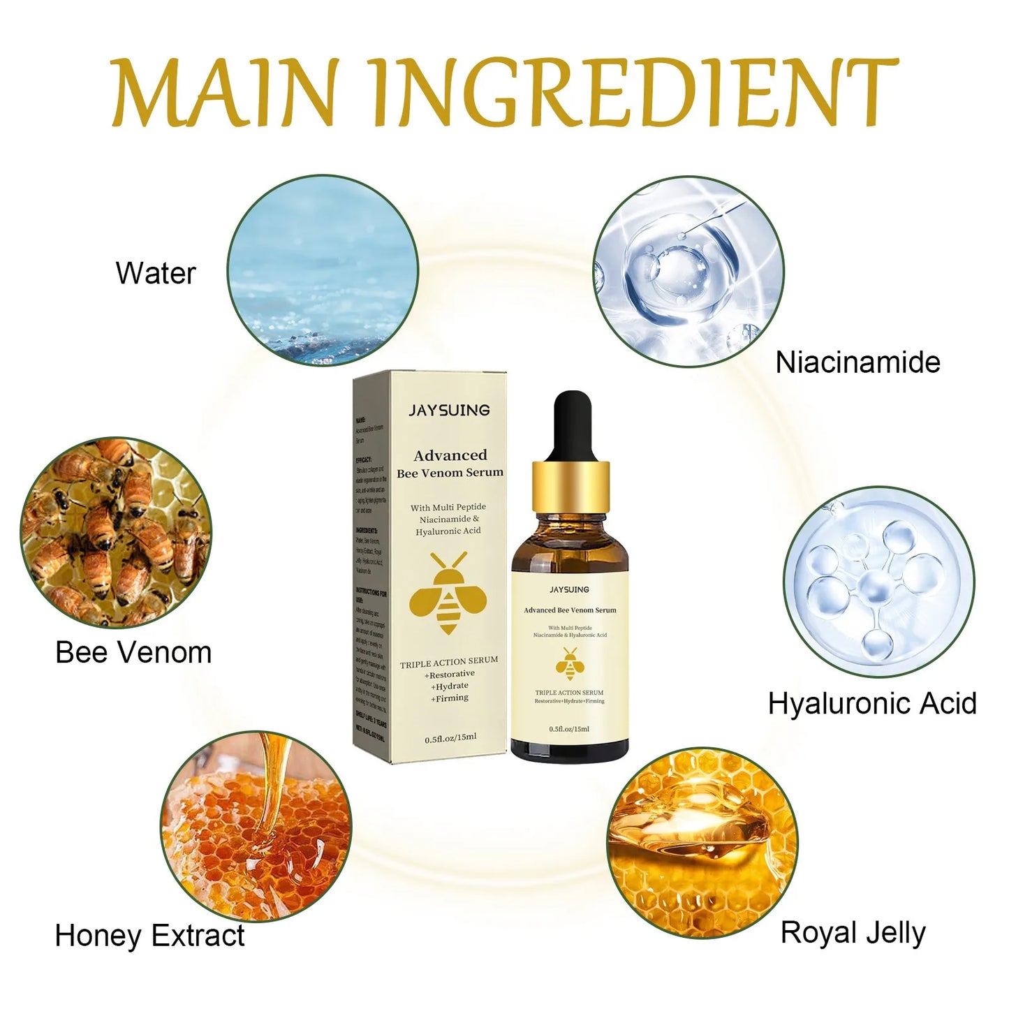 Bee Venom Anti Wrinkle Essence Younger Reduce Fine Lines Lifting Firming Repair Moisturize Tighten Whitening Facial Skin Care