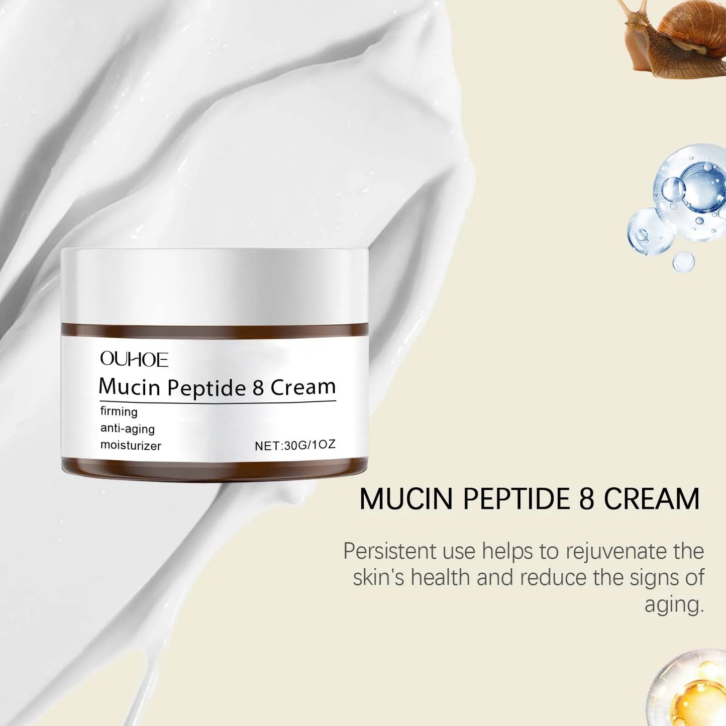 Mucin Peptide 8 Cream Moisturizing Smoothing Facial Skin Tighten Fade Fine Lines Nourish Brighten Skin Care For Rough Dry Skin