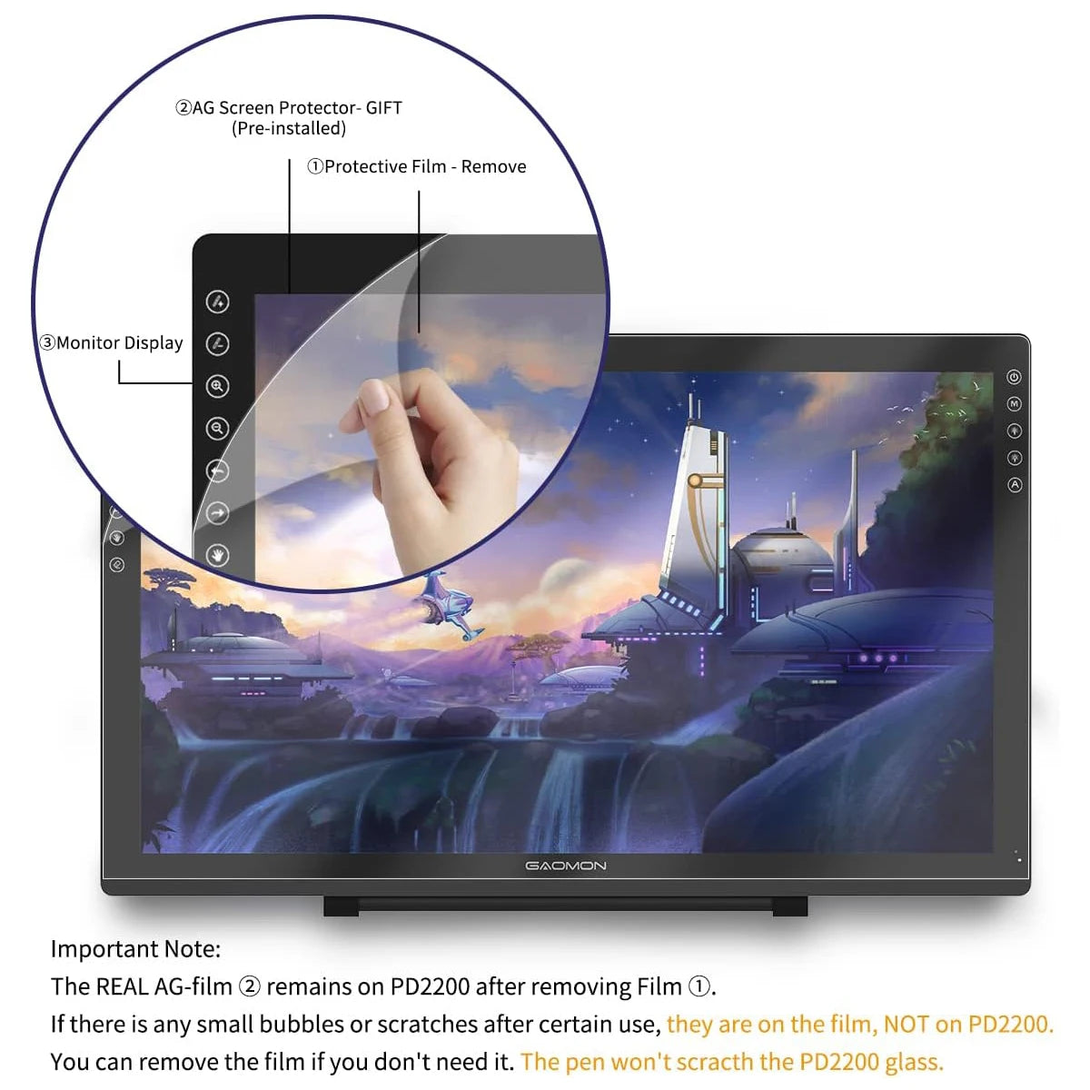 GAOMON Graphics Tablet PD2200 21.5 Inch Anti-Glare Screen Pen Display for Drawing with 8 Shortcut Keys Adjustable Stand Glove