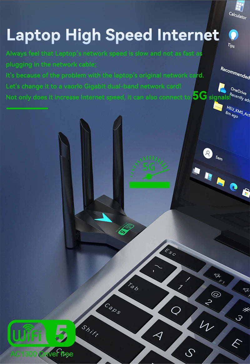 1300Mbps WiFi USB Adapter Dual Band 2.4G+5.8G Driver-free 4 Antennas USB 3.0 High-Speed Wireless Card WIFI Hotspot Sharing PC