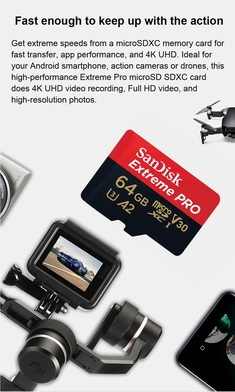 SanDisk Memory Card microsd 512GB 256GB 128GB 64GB micro SD Card Extreme/Extreme PRO TF Card Class10 U3 V30 4K UHD A2 micro SDXC