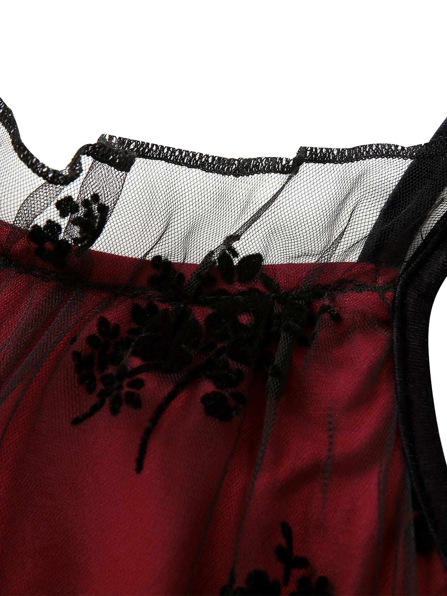 Women Dress, Low Cut Sleeveless Lace Edge Plant Leaves Stitch-work Suspender Camisole Dress